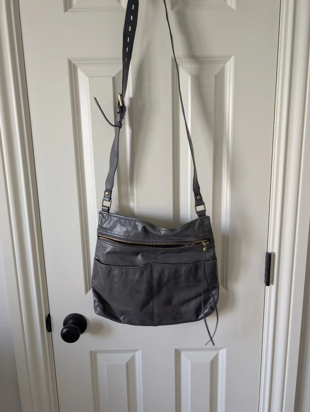 HOBO Gray Leather Crossbody Shoulder Bag Large Slouchy Purse
